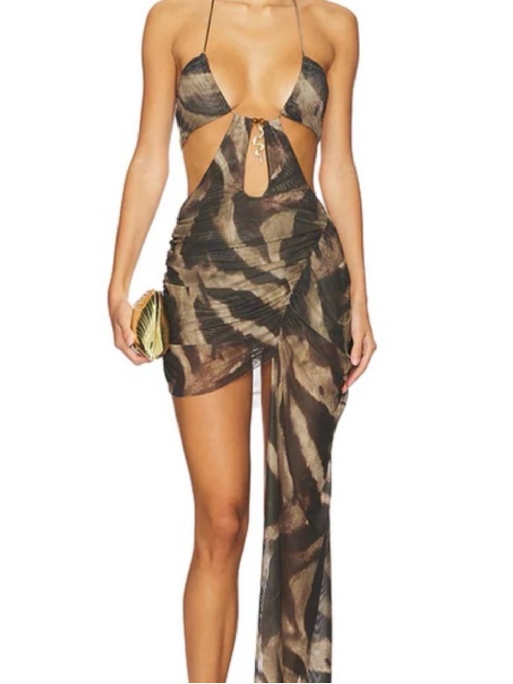 NWT Jaded London Brown Tie-Dye Cutout Asymmetrical Mini Dress